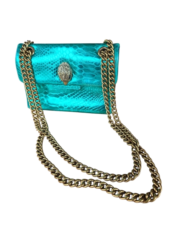 Kurt Geiger Handbags - Kurt Geiger Turquoise Snake-Embossed Shoulder Bag with Gold Chain